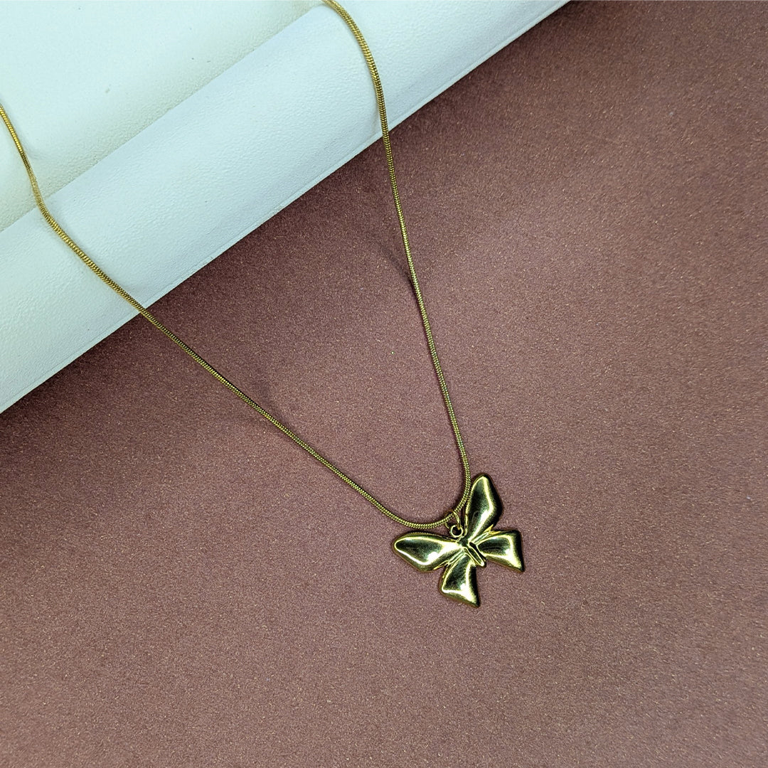 Stylish Gold Finish Bow Pendant For Girls & Women