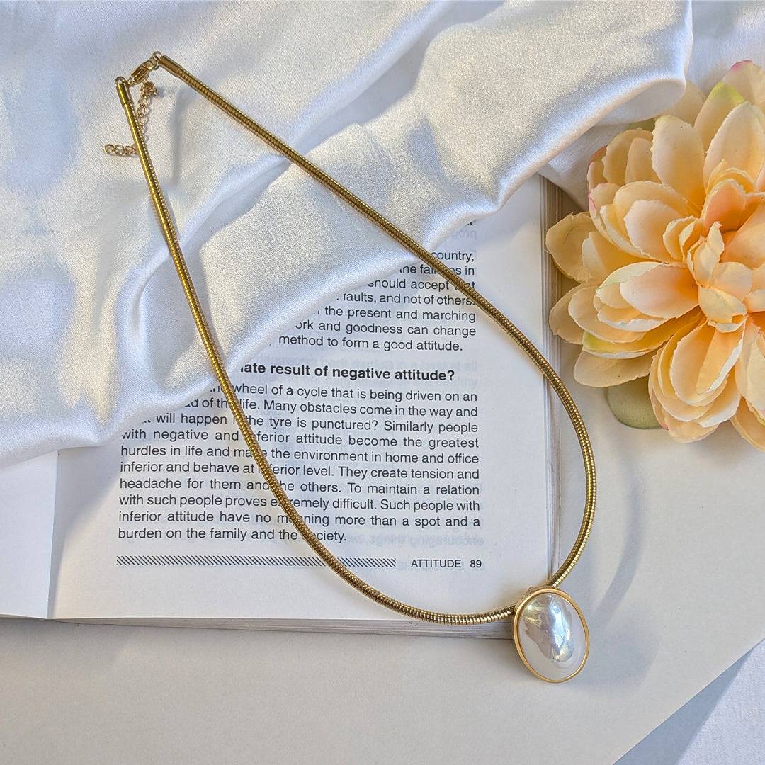 Gold Finish Oval Pearl Collar Necklace For Girls & Women