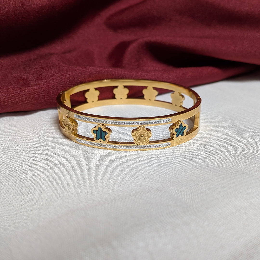 Gold Finish Floral Design With AD Stone Accents Bracelet For Girls & Women
