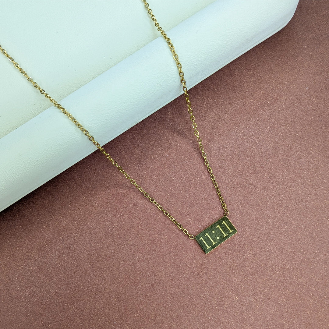 Gold Plated 11:11 Rectangle Pendant For Girls & Women