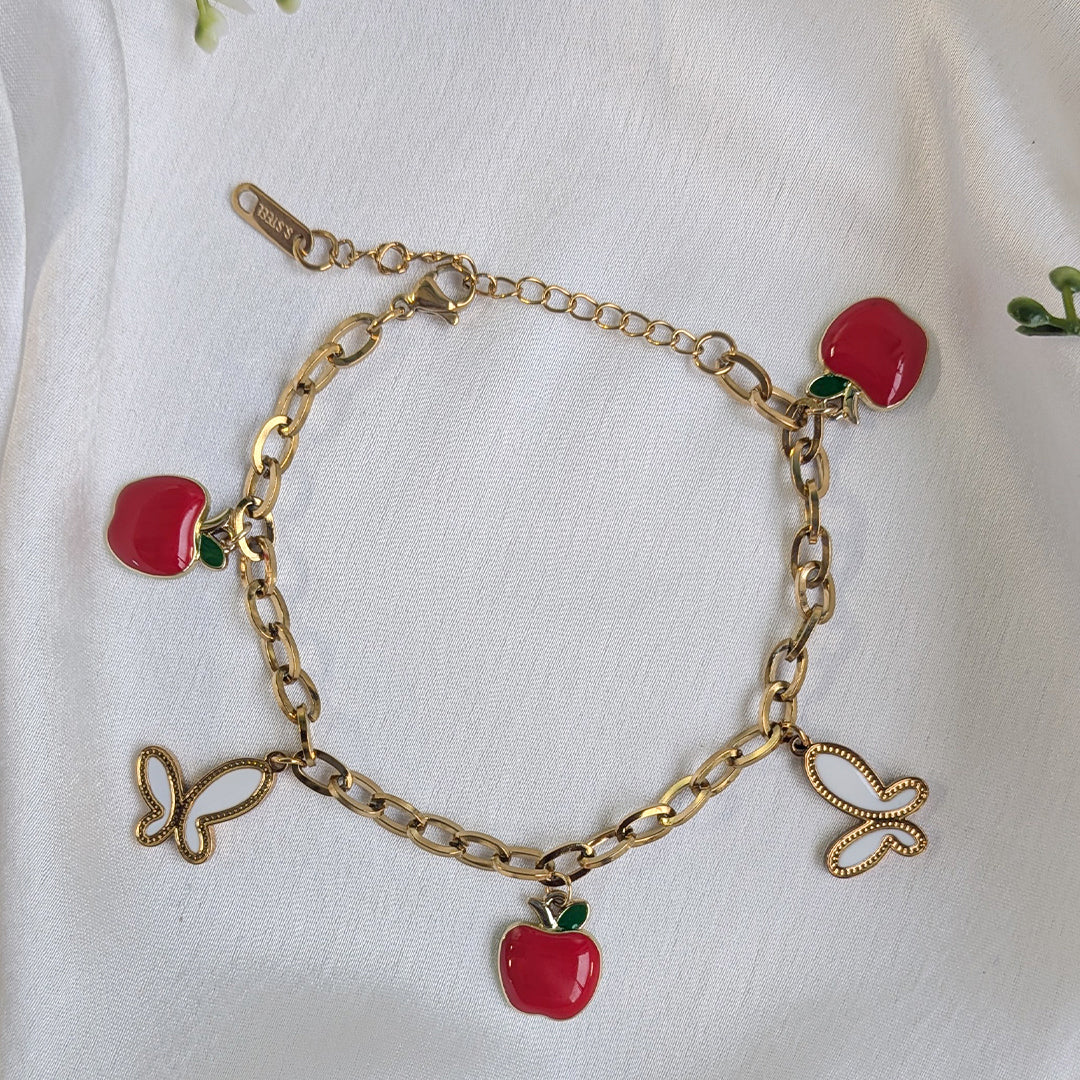 18 K Gold Plated Apple Blossom Butterfly Charm Chain Bracelet (Anti Tarnish)