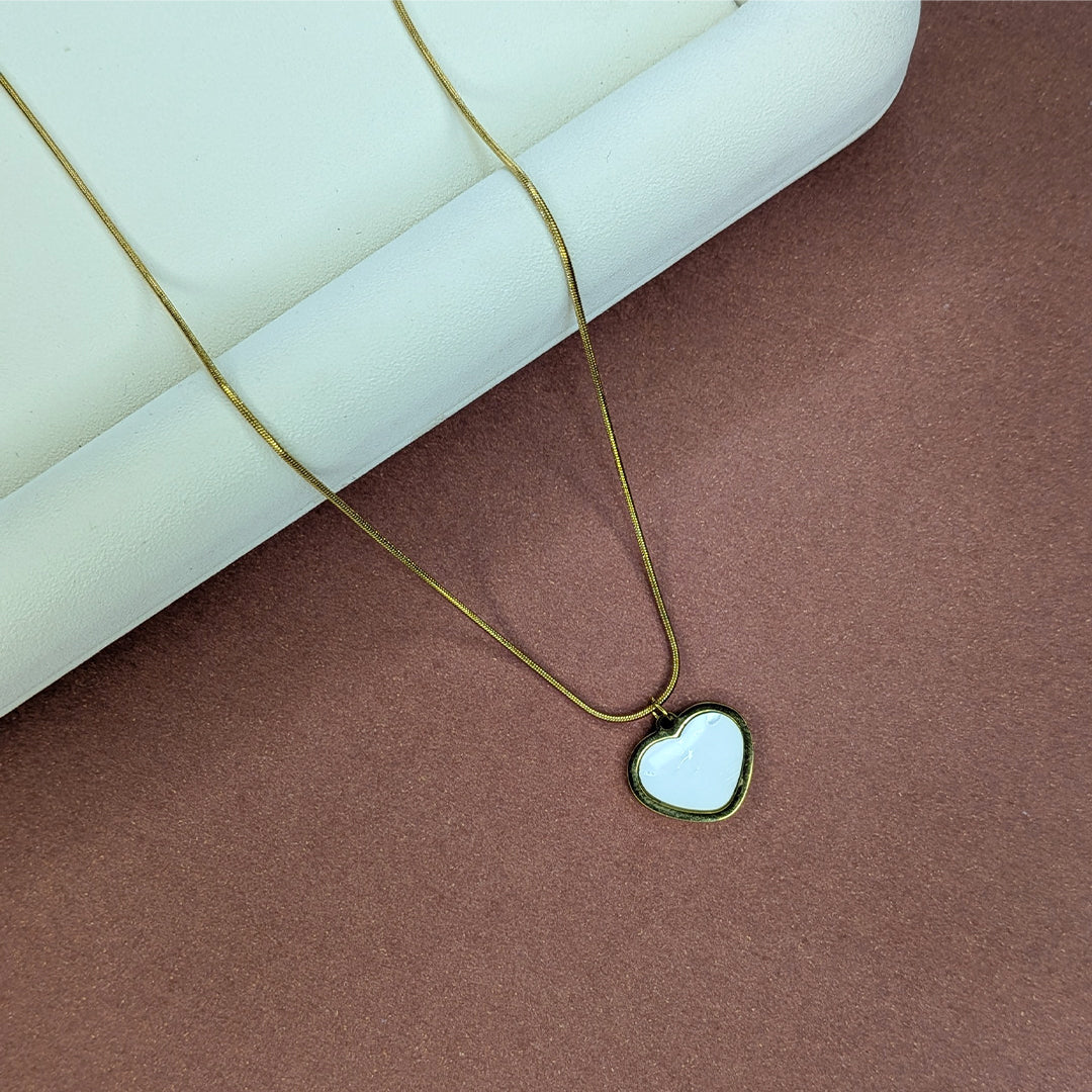 Elegant White Enameled Heart Charm Pendant For Girls & Women