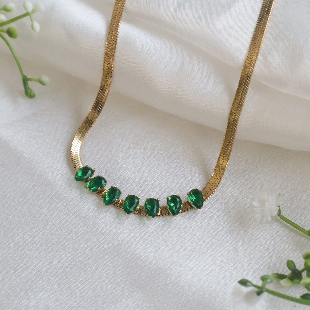 18K Gold-Plated Necklace with Green Stones (Anti Tarnish)