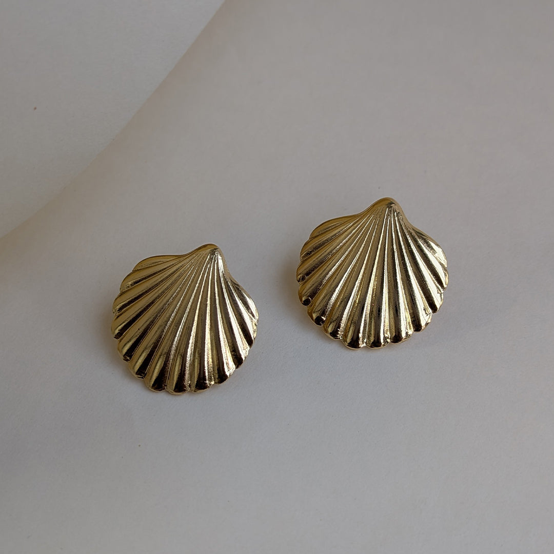 Gold Finish Seashell Stud Earrings For Girls & Women