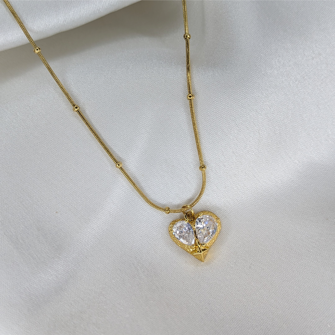 Gold Plated Dual Stone & Star Heart Stainless Steel Pendant For Girls & Women
