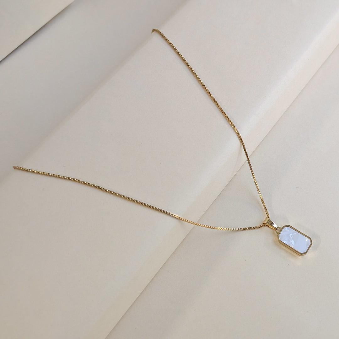 Gold Plated Reversible White & Black Rectangle Pendant for Girls & Women