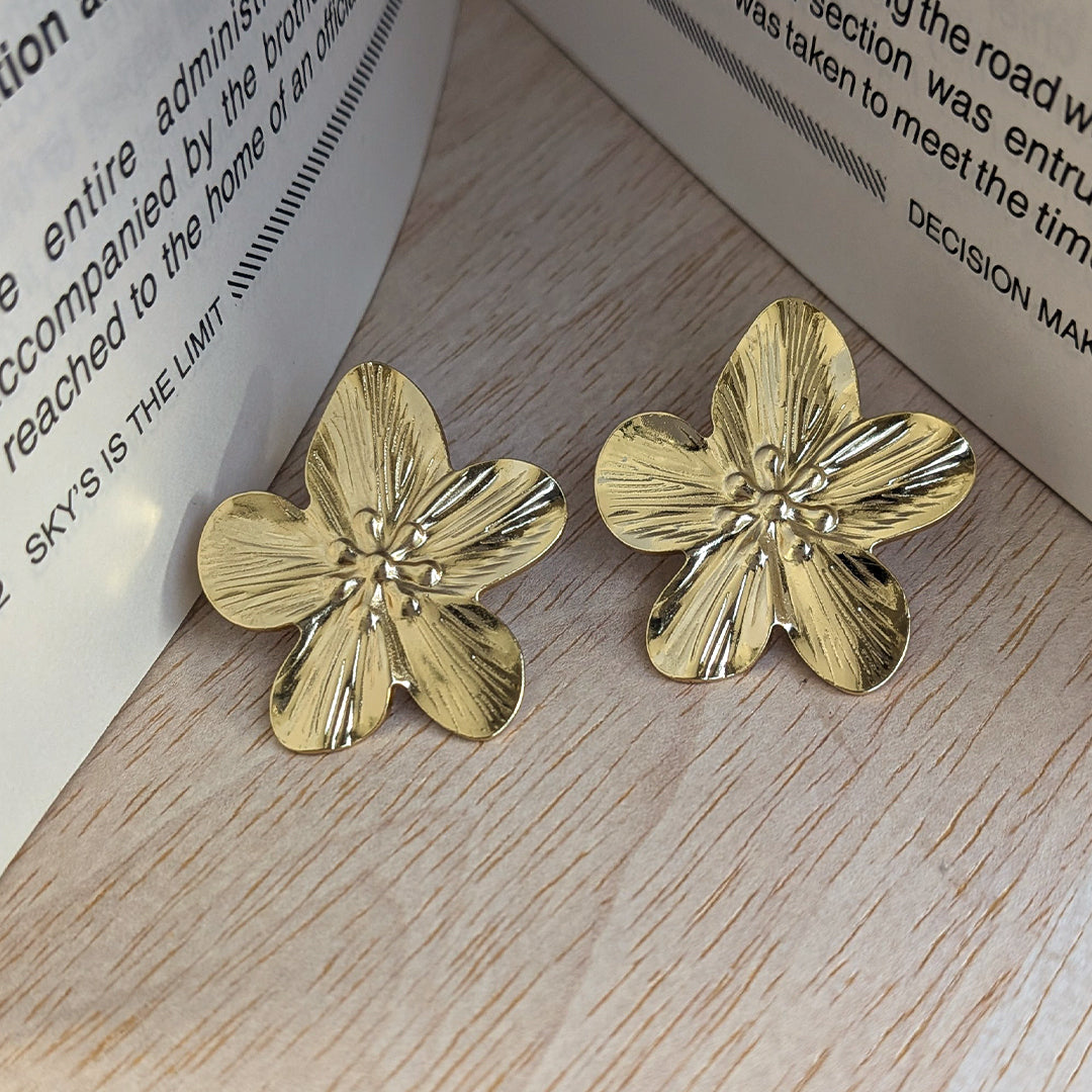 Gold Tone Floral Statement Studs Earrings For Girls & Women (Anti-Tarnish)