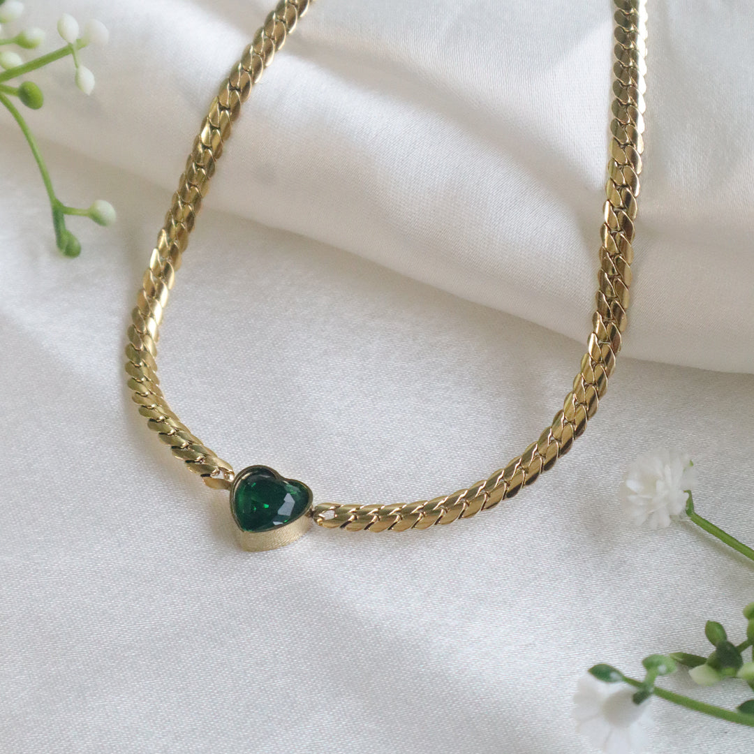 18K Gold Plated Emerald Glow Heart Pendant Necklace