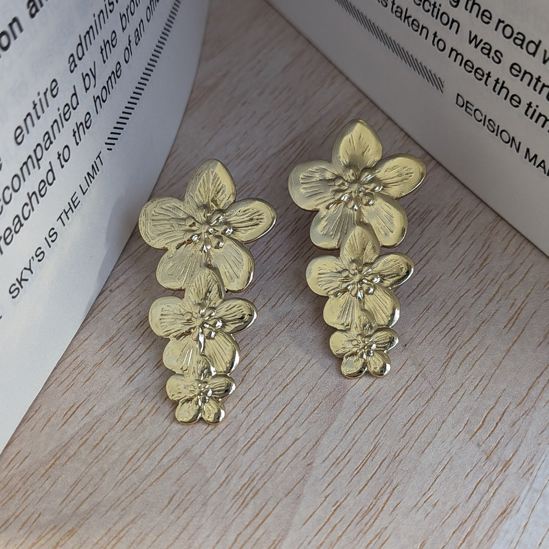 Gold Finish Floral Drop Earrings For Girls & Women (Anti-Tarnish)