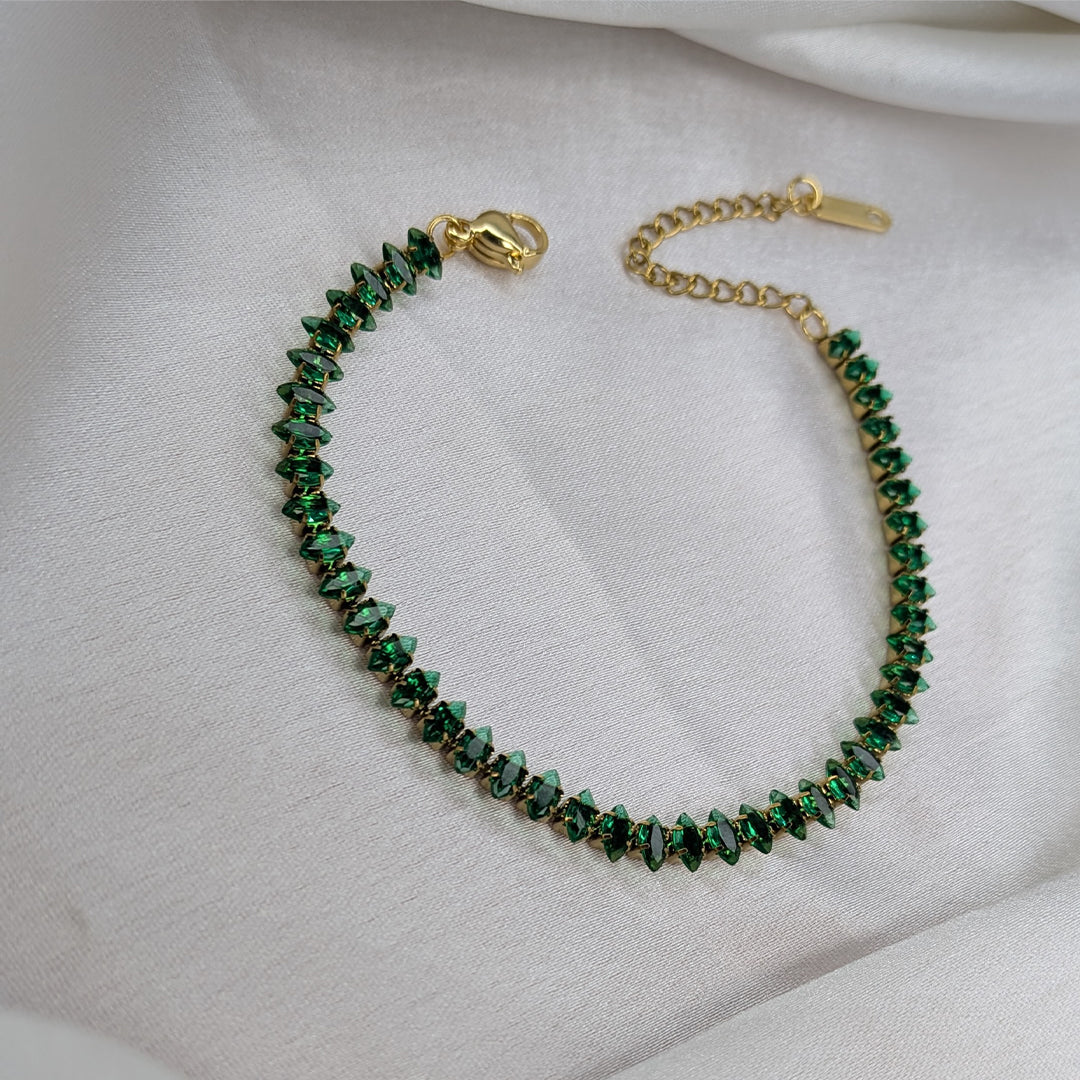 Gold Finish Emerald Beam Tennis Bracelet For Girls & Women