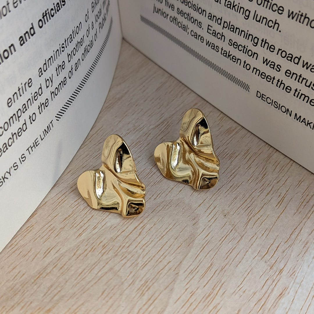 Gold Plated Wave Heart Stud Earrings For Girls & Women (Anti-Tarnish)