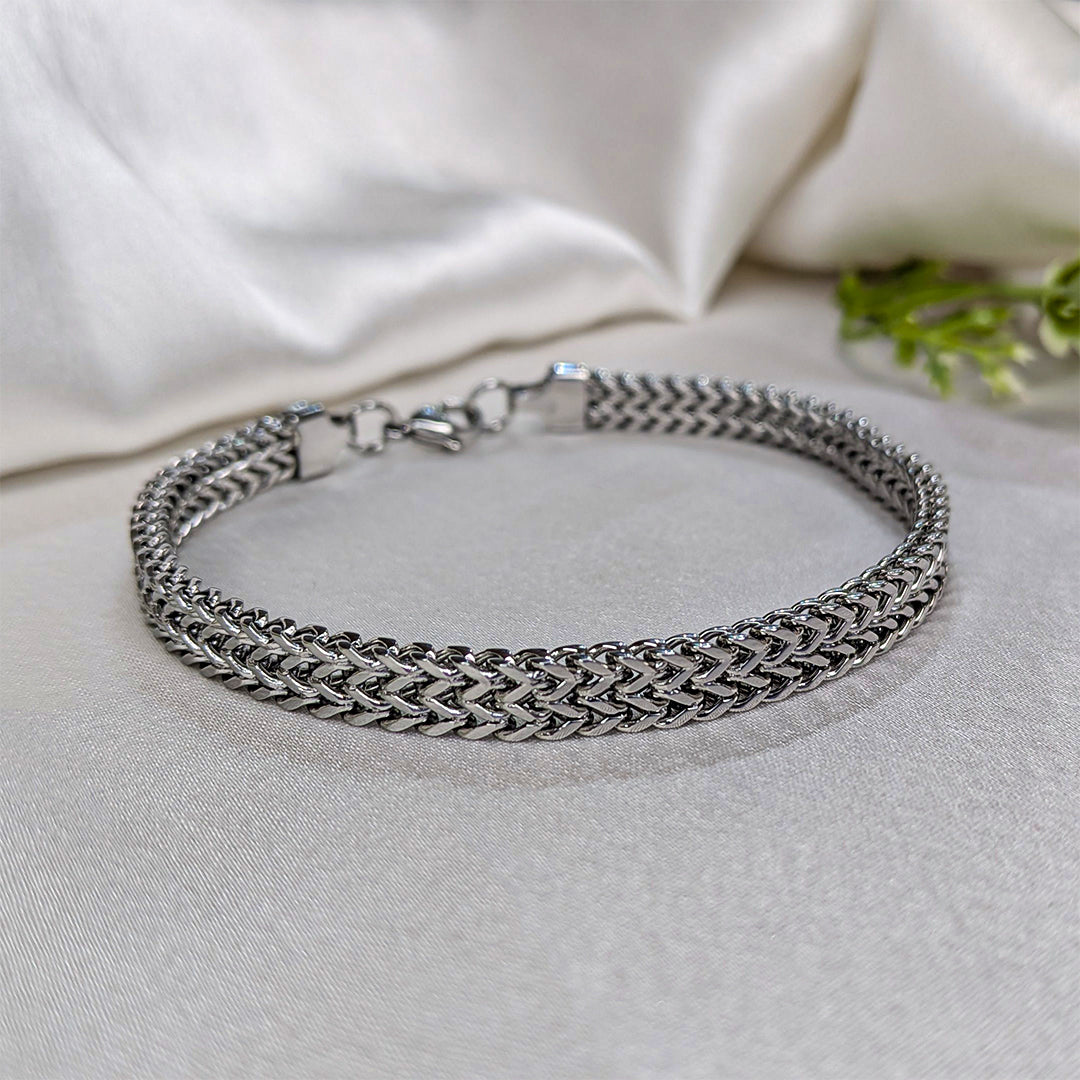 Stainless Steel Silver Tone Woven Chain Bracelet For Men