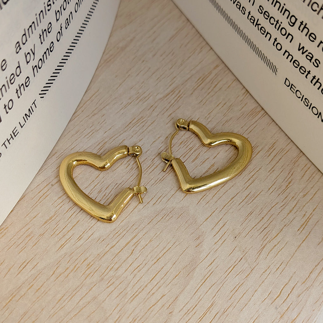Gold Tone Heart Hoop Earrings For Girls & Women (Anti-Tarnish)