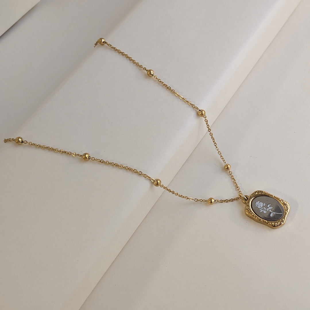 Gold Plated Rose Engraved Rectangle Pendant For Girls & Women