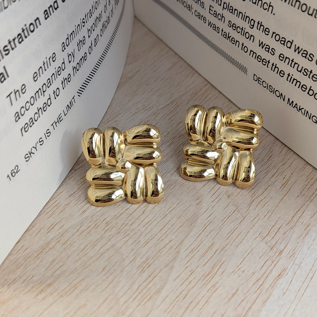 Gold Tone Geometric Chunky Stud Earrings For Girls & Women (Anti-Tarnish)