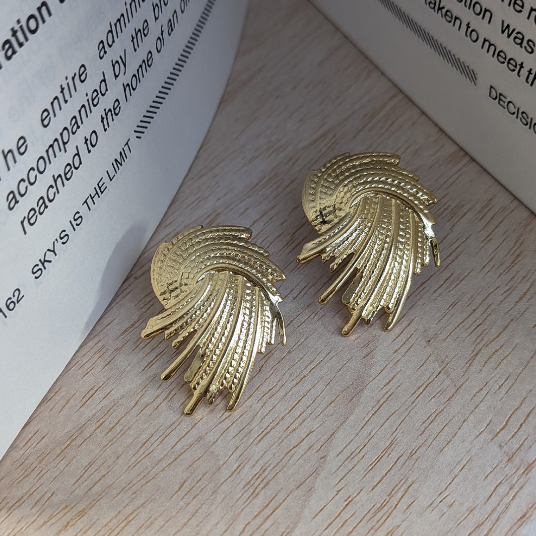 Gold Tone Vintage Textured Swirl Stud Earrings For Girls & Women (Anti-Tarnish)