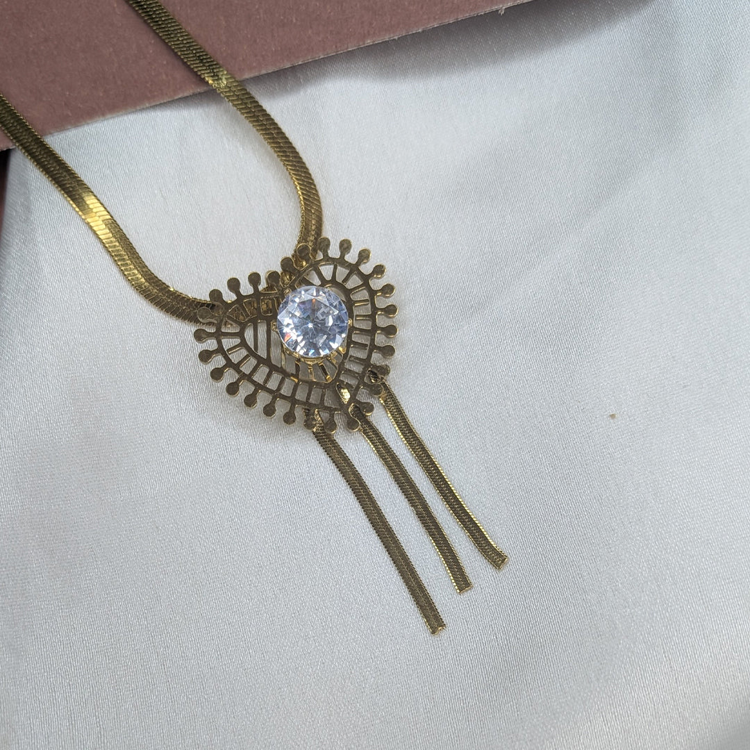 Gold Plated Filigree Heart Crystal Pendant & Earring Set for Women