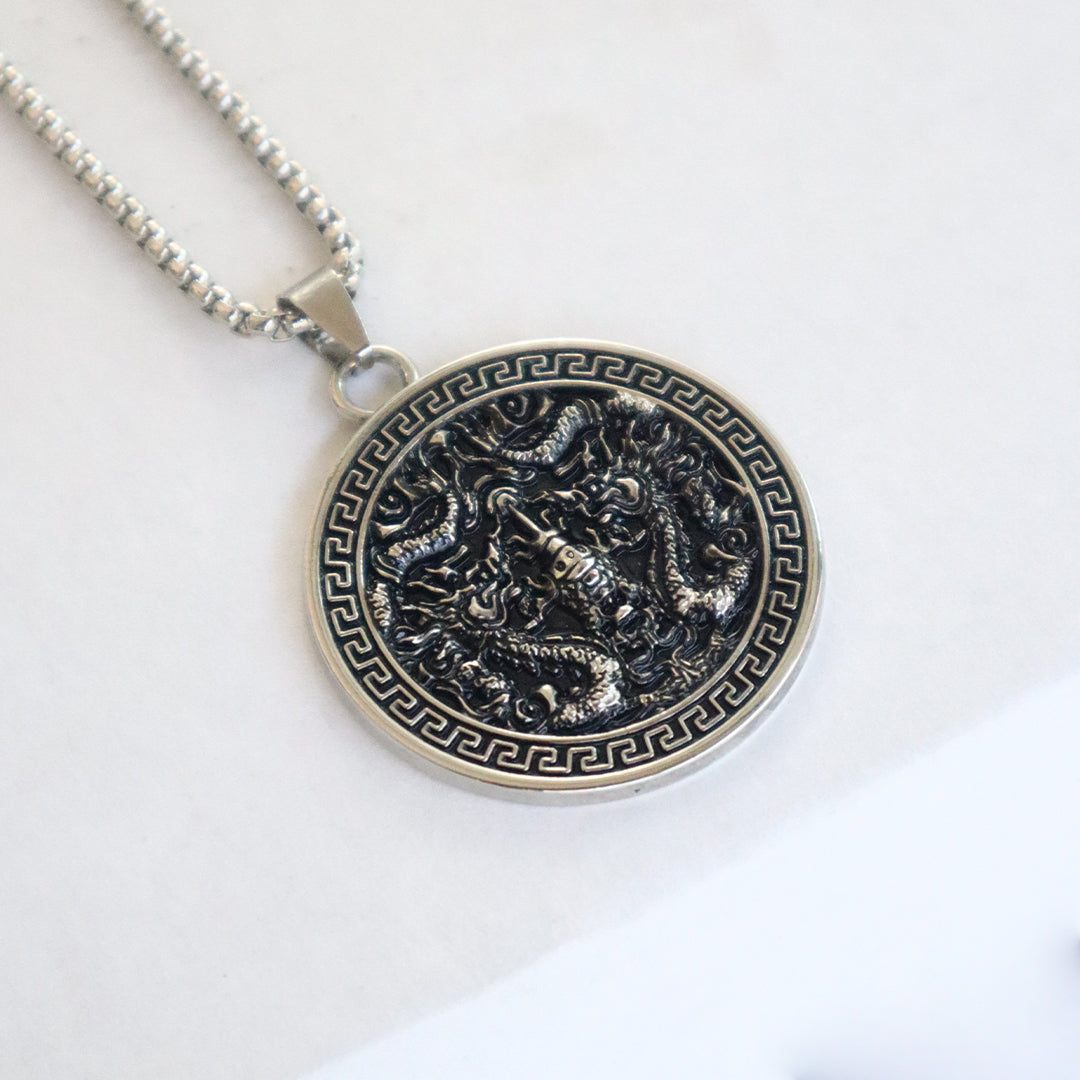 Mythic Dragon Round Pendant for Men