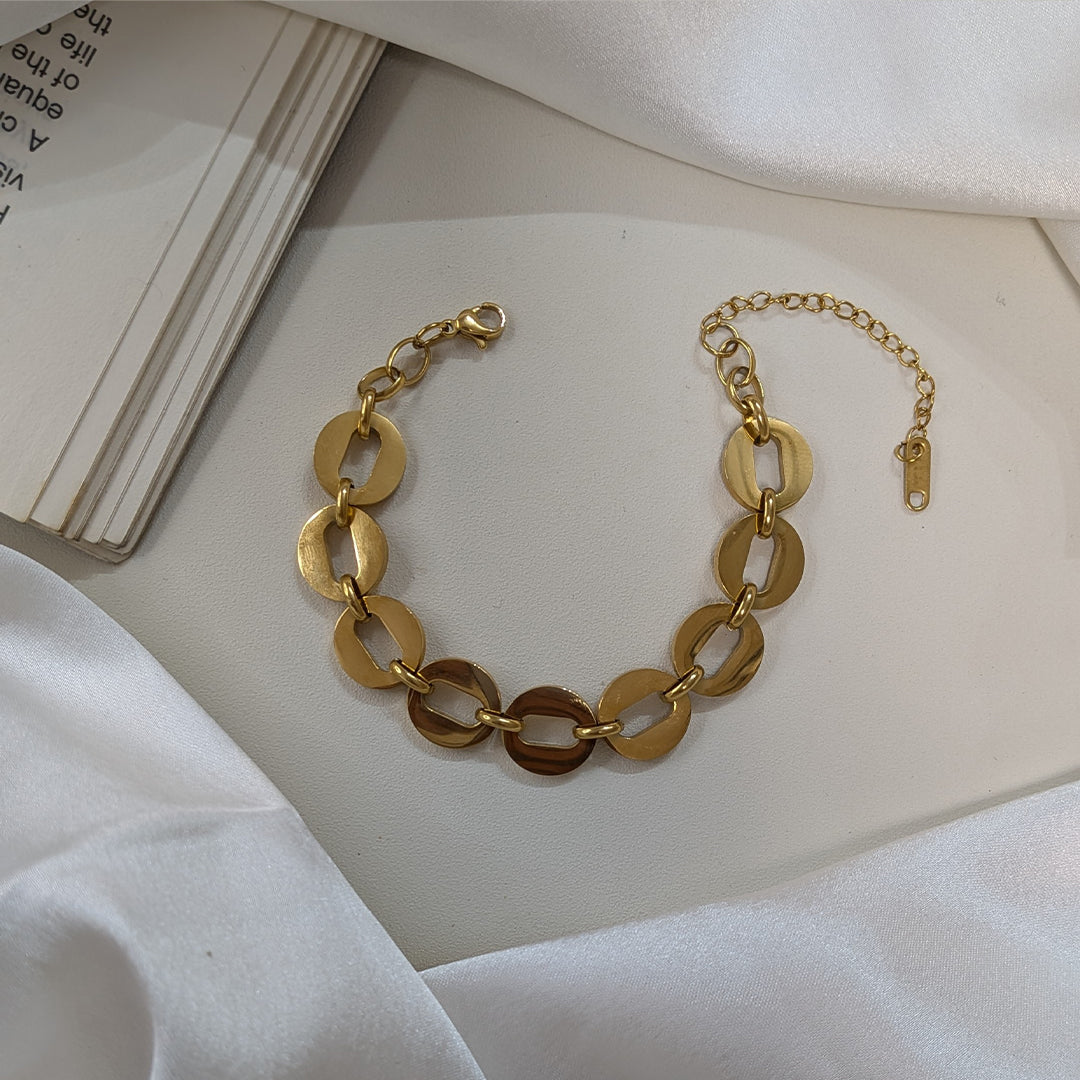 Gold Finish Circular Disc Link Bracelet For Girls & Women (Anti-Tarnish)
