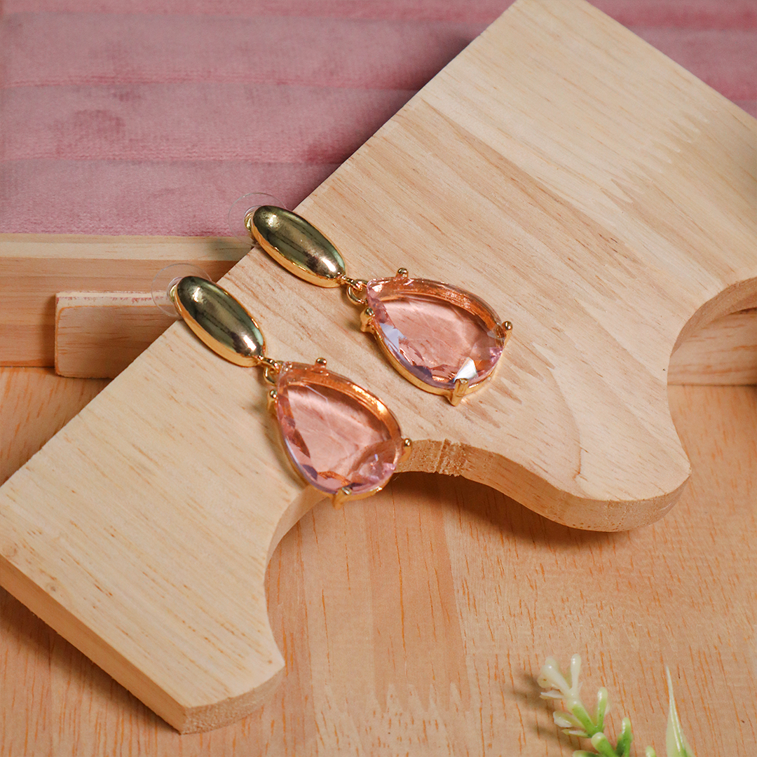 Golden and Pink Teardrop Dangle Earrings