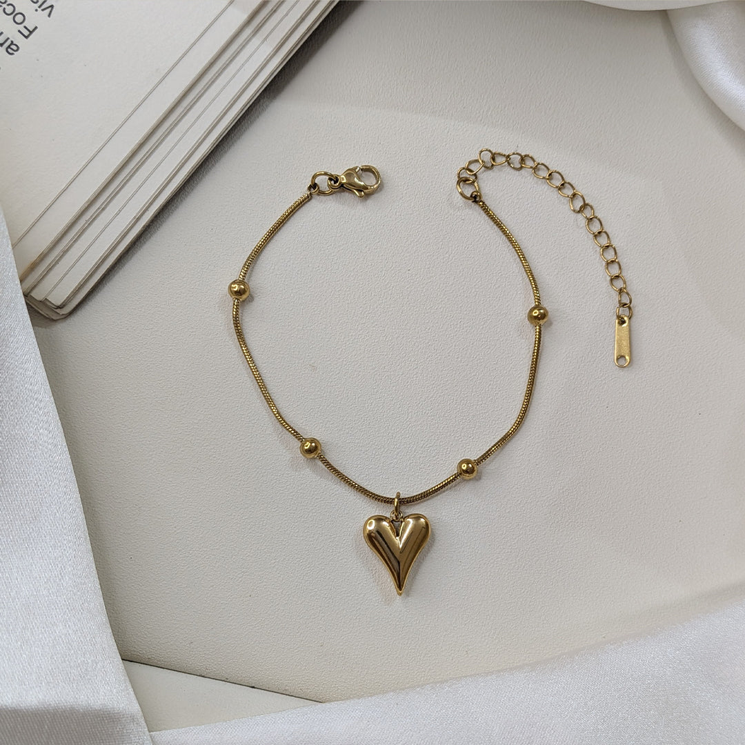 Gold Finish Fashionable Floating Heart Charm Bracelet For Girls & Women (Anti-Tarnish)