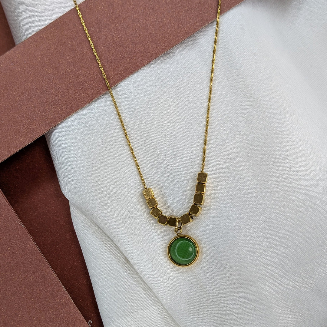 Gold Plated Geometric Beads & Stone Pendant for Women