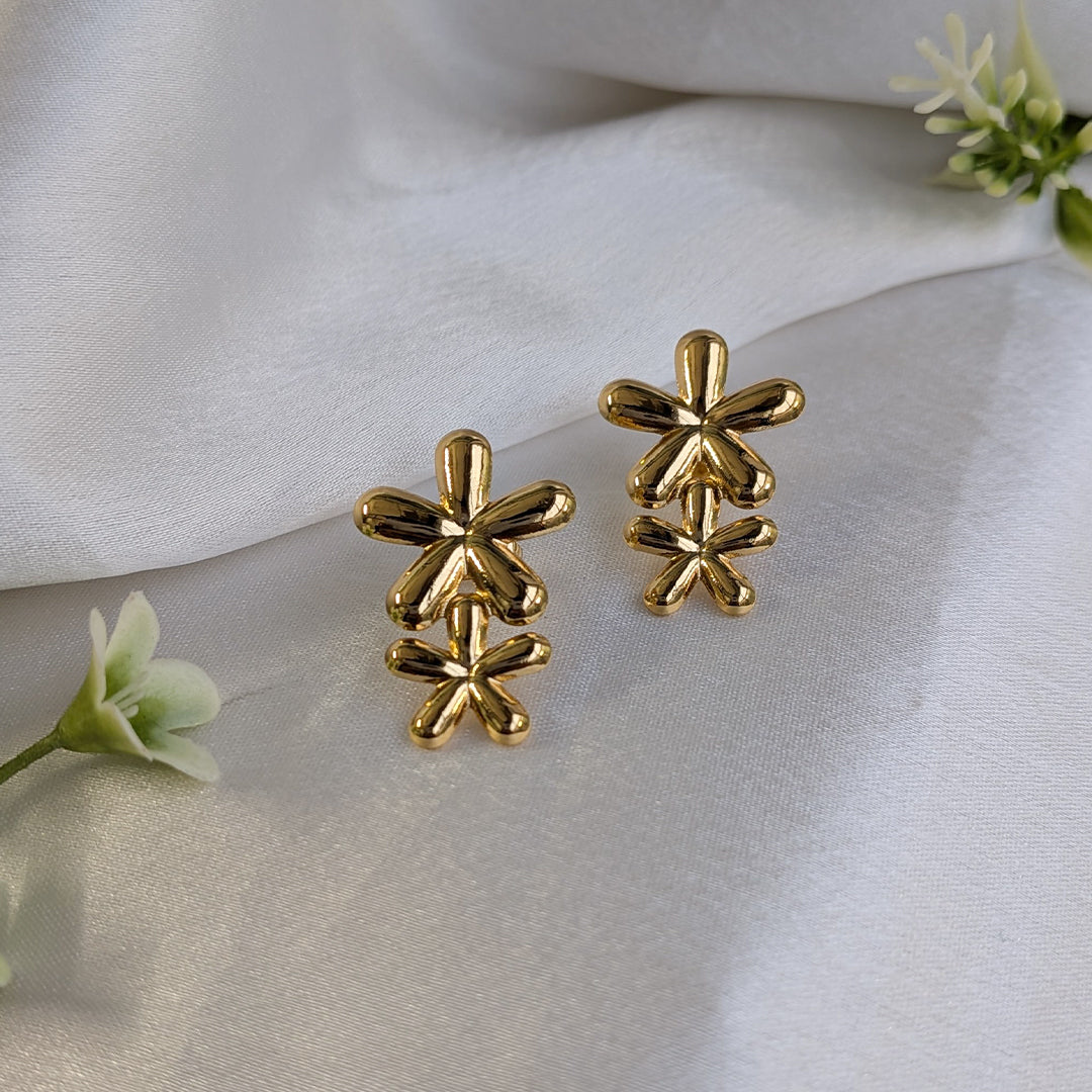 Bloom Petal Drop Gold Stud Earrings For Girls & Women (Anti-Tarnish)
