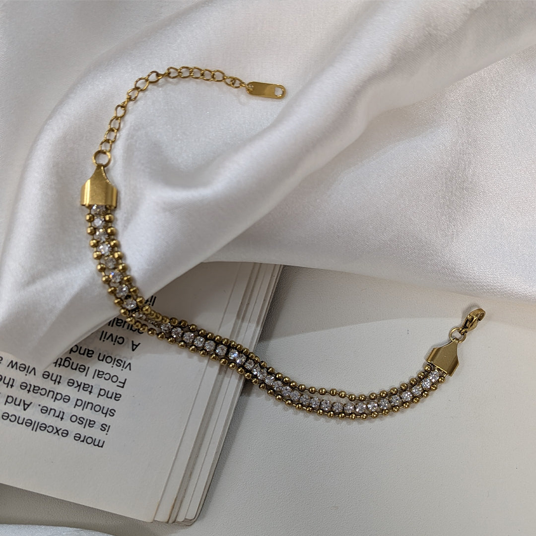 Exquisite White Crystals Multi-Layer Beaded Bracelet For Girls & Women (Anti-Tarnish)