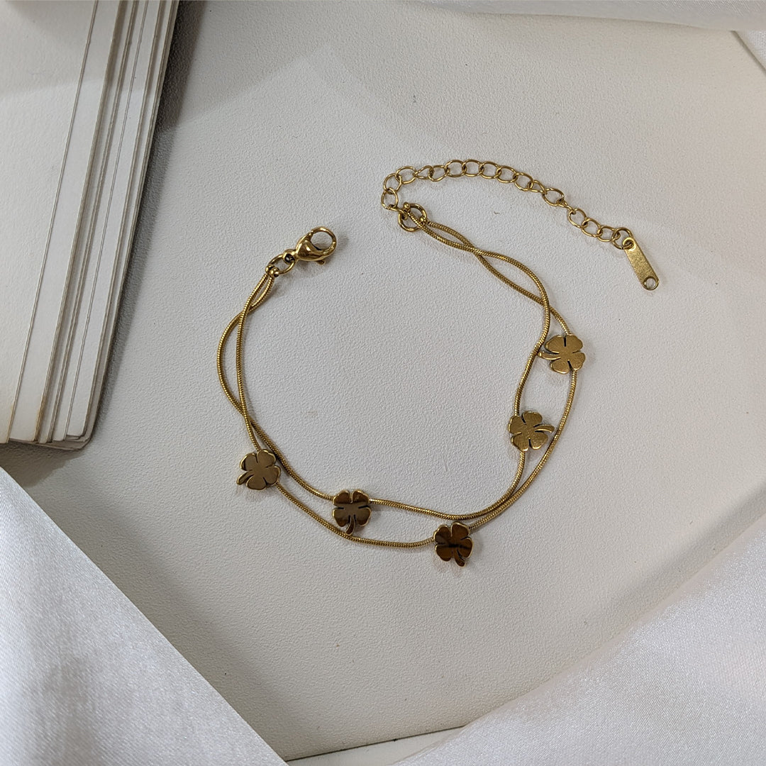 Gold Finish Minimalist Floral Charm Brand Inspired Bracelet For Girls & Women (Anti-Tarnish)