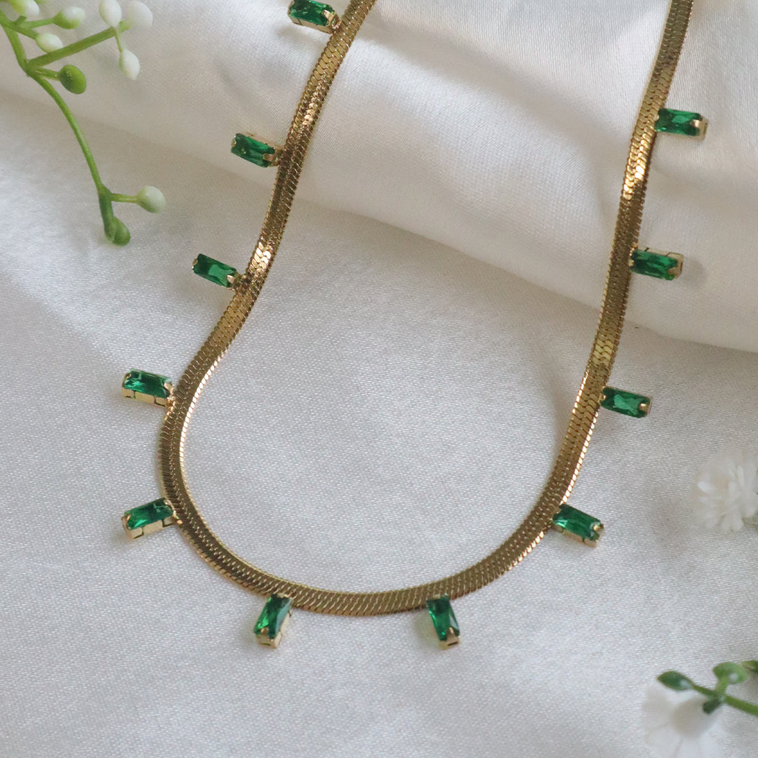 18K Gold-Plated Green Stone Necklace (Anti Tarnish)