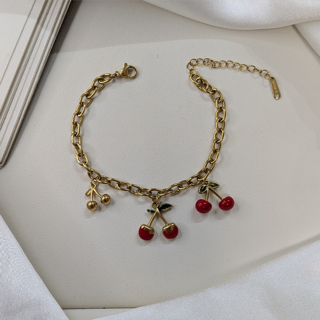 Stylish Chunk Cherry Charm Bracelet For Girls & Women (Anti-Tarnish)