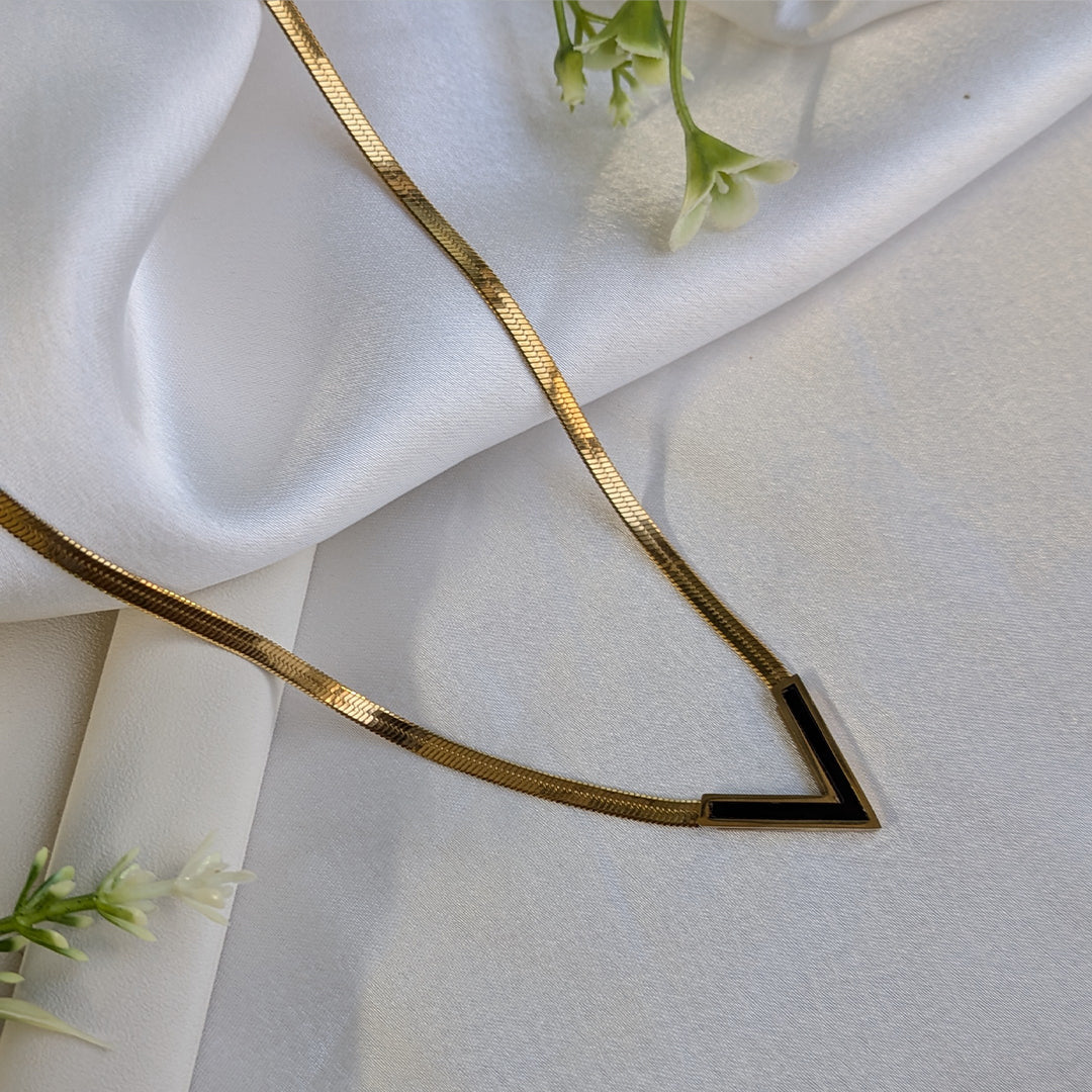 Gold Plated V-Cut Enamel Accent Pendant For Girls & Women