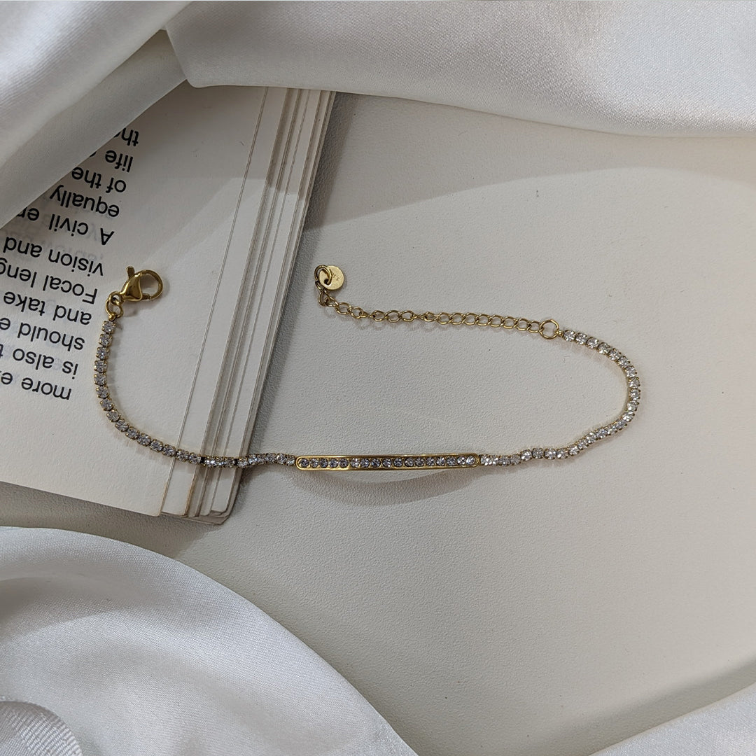 Stylish Gold Finish AD Cubic Zirconia Chain Bracelet For Girls & Women (Anti-Tarnish)