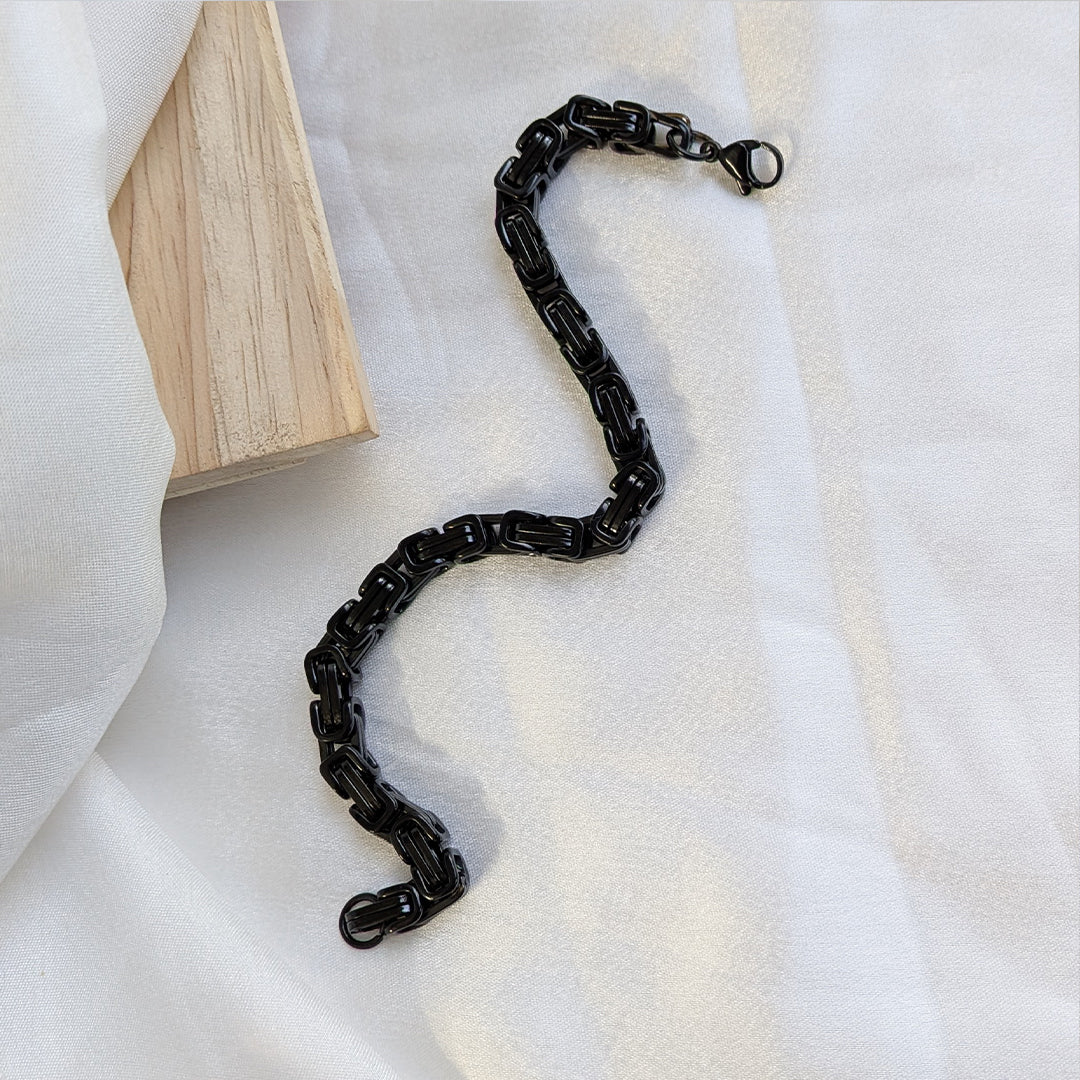 Black Cuban Style Chain Link Stainless Steel Bracelet With Clasp For Men