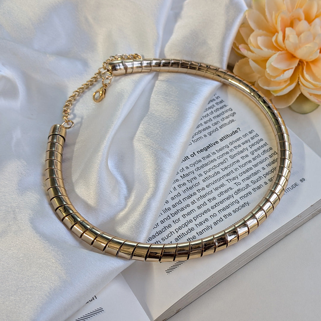 Gold Finish Spiral Choker Necklace For Girls & Women