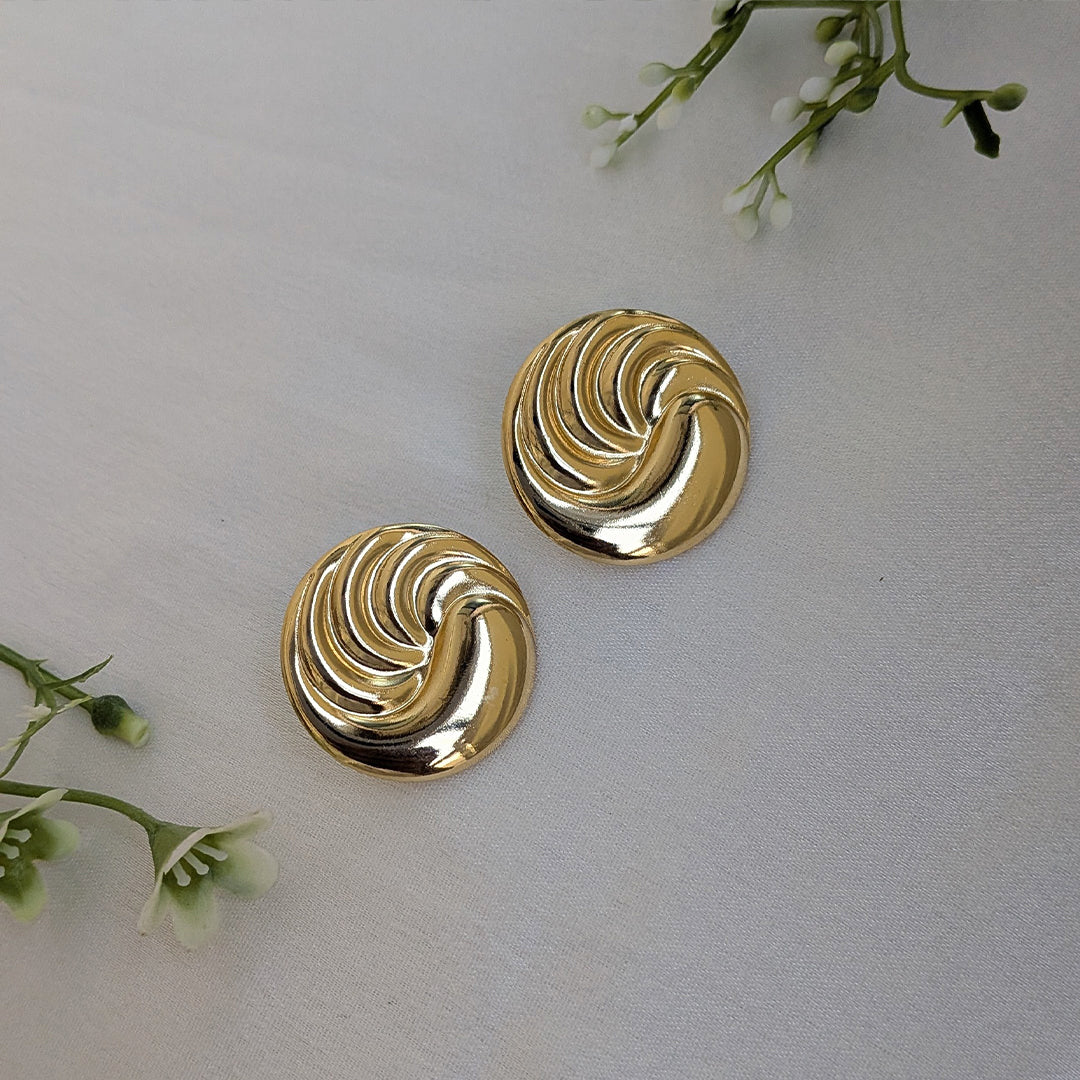 Elegant Swirl Textured Gold Tone Stud Earrings For Girls & Women (Anti Tarnish)