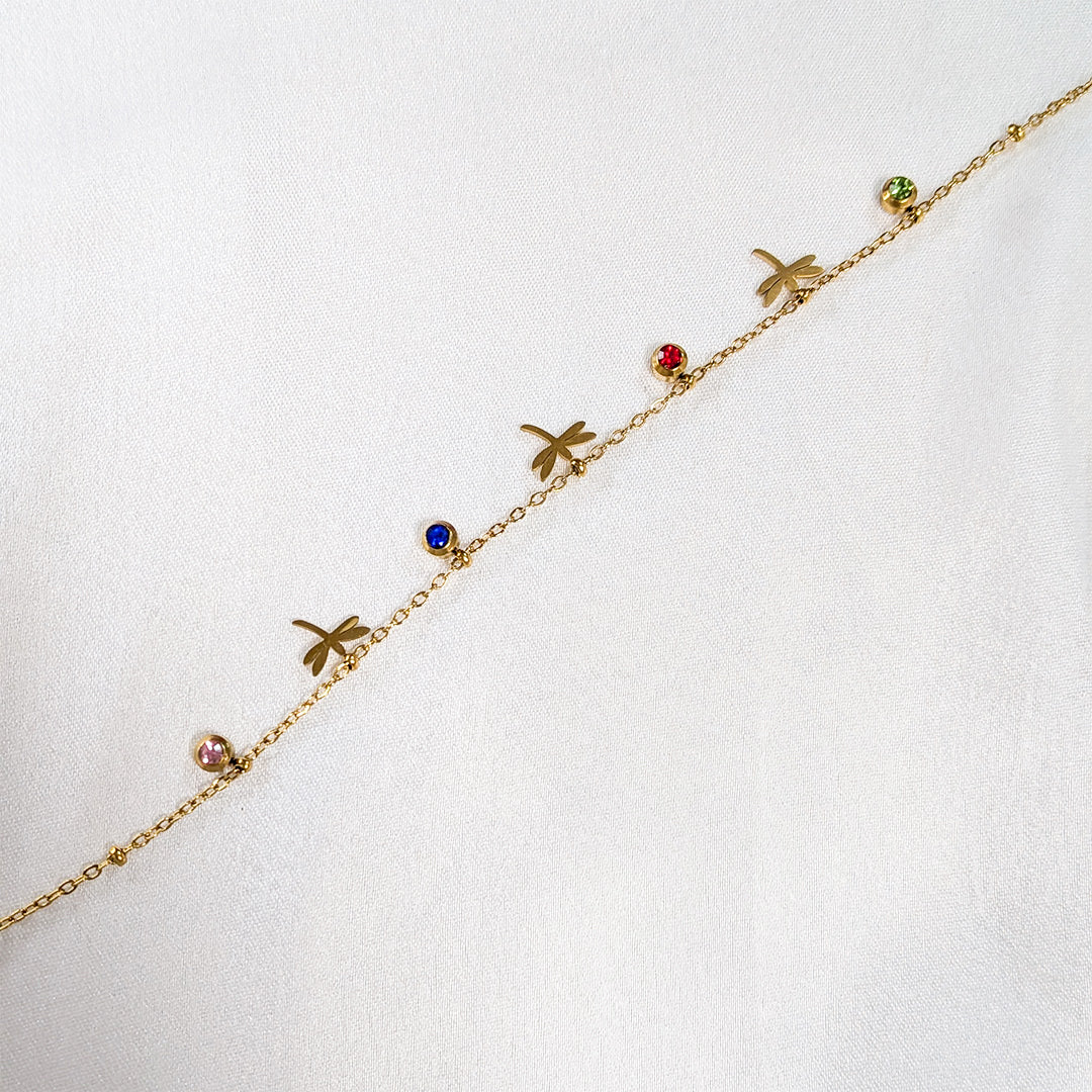 Gold Finish Leaf & Butterfly Charm Anklet For Girls & Women