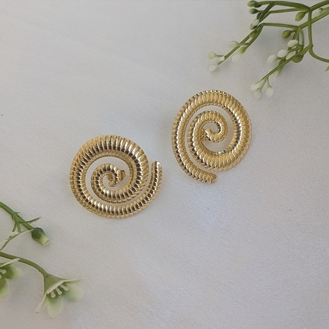 Golden Swirl Textured Stud Earrings For Girls & Women (Anti Tarnish)