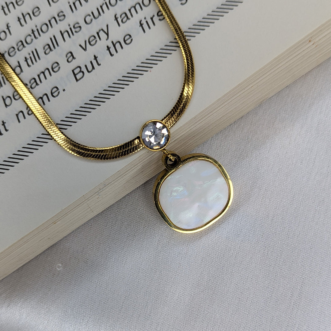 Gold Plated Mother of Pearl & Crystal Accent Pendant for Women