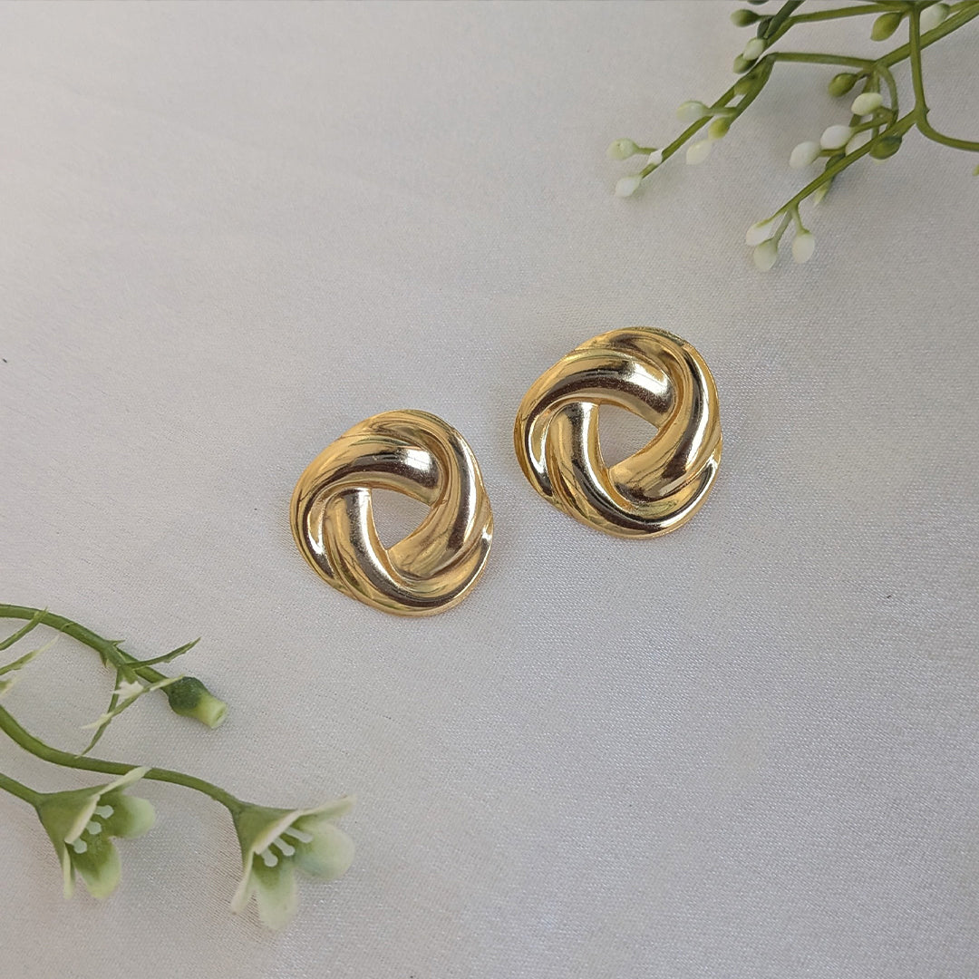 Golden Classic Twisted Knot Stud Earrings For Girls & Women (Anti Tarnish)