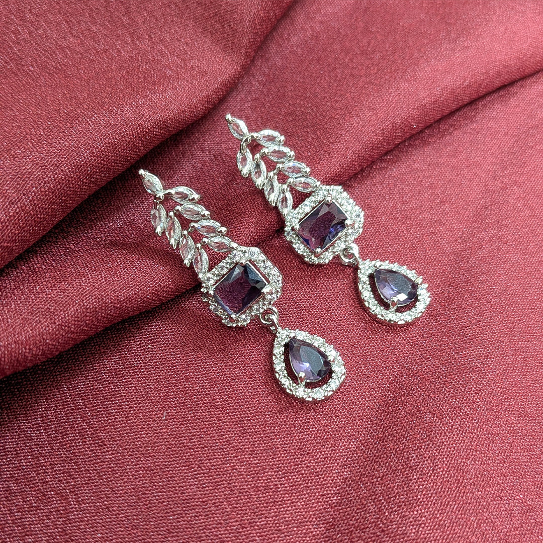 AD Luxe Square & Teardrop Gemstone Necklace With Matching Earrings For Women