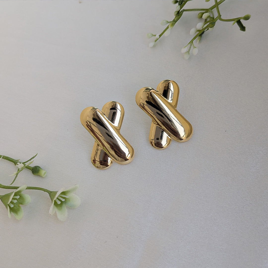 Gold Plated Minimal X-Shape Gold Stud Earrings For Girls & Women (Anti Tarnish)