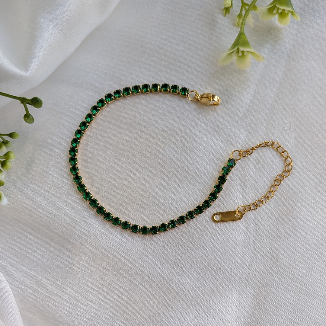 Elegant Gold Plated Green Stone Tennis Bracelet For Girls & Women