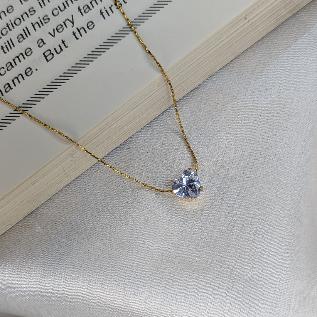 Gold Finish Heart Crystal Centre Pendant For Girls & Women