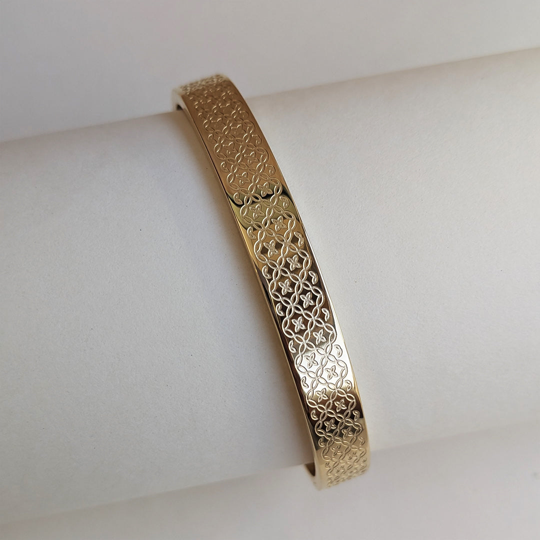 Gold Plated Intricately Floral Engraved Luxury Designer Stainless Steel Bracelet For Men & Women