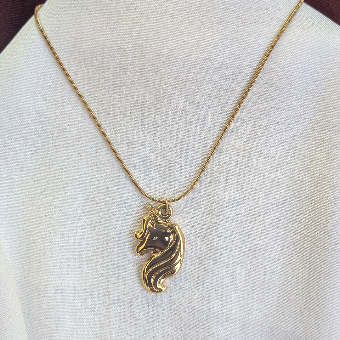 Gold Plated Unicorn Pendant Necklace For Girls & Women
