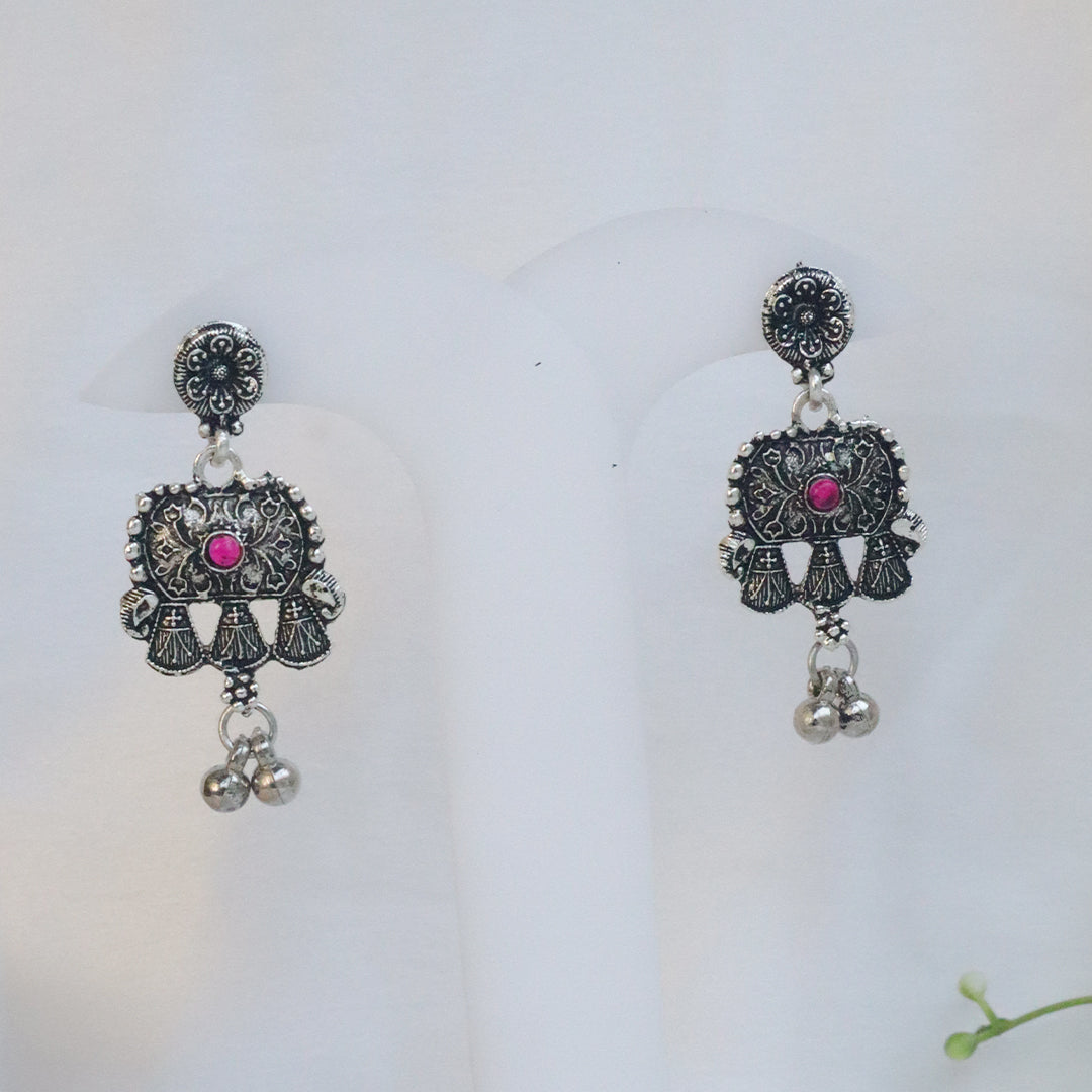 Ethnic Boho Silver-Tone Beaded Necklace and Earring Set