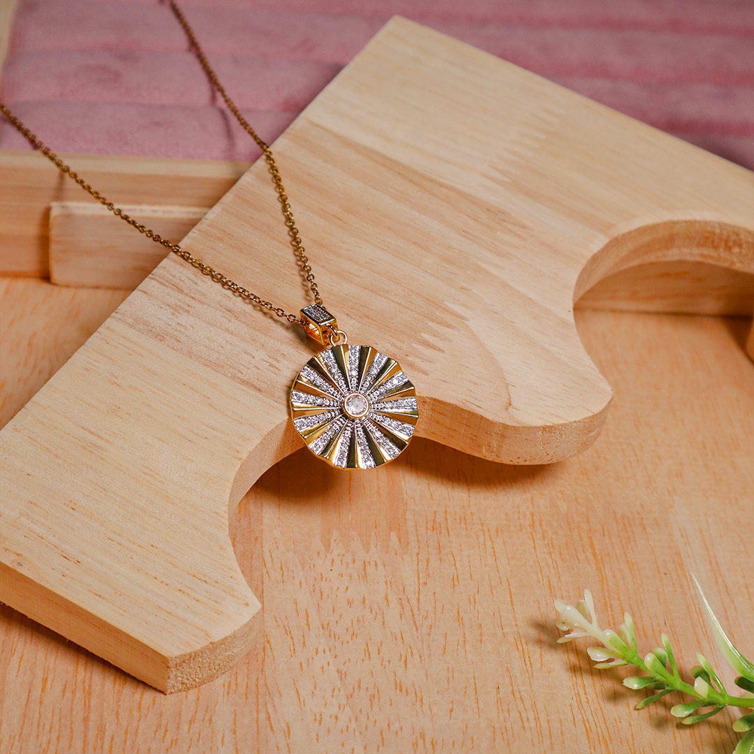 18K Gold Plated Blossom Bliss Stone Studded Pendant Necklace (Anti Tarnish)