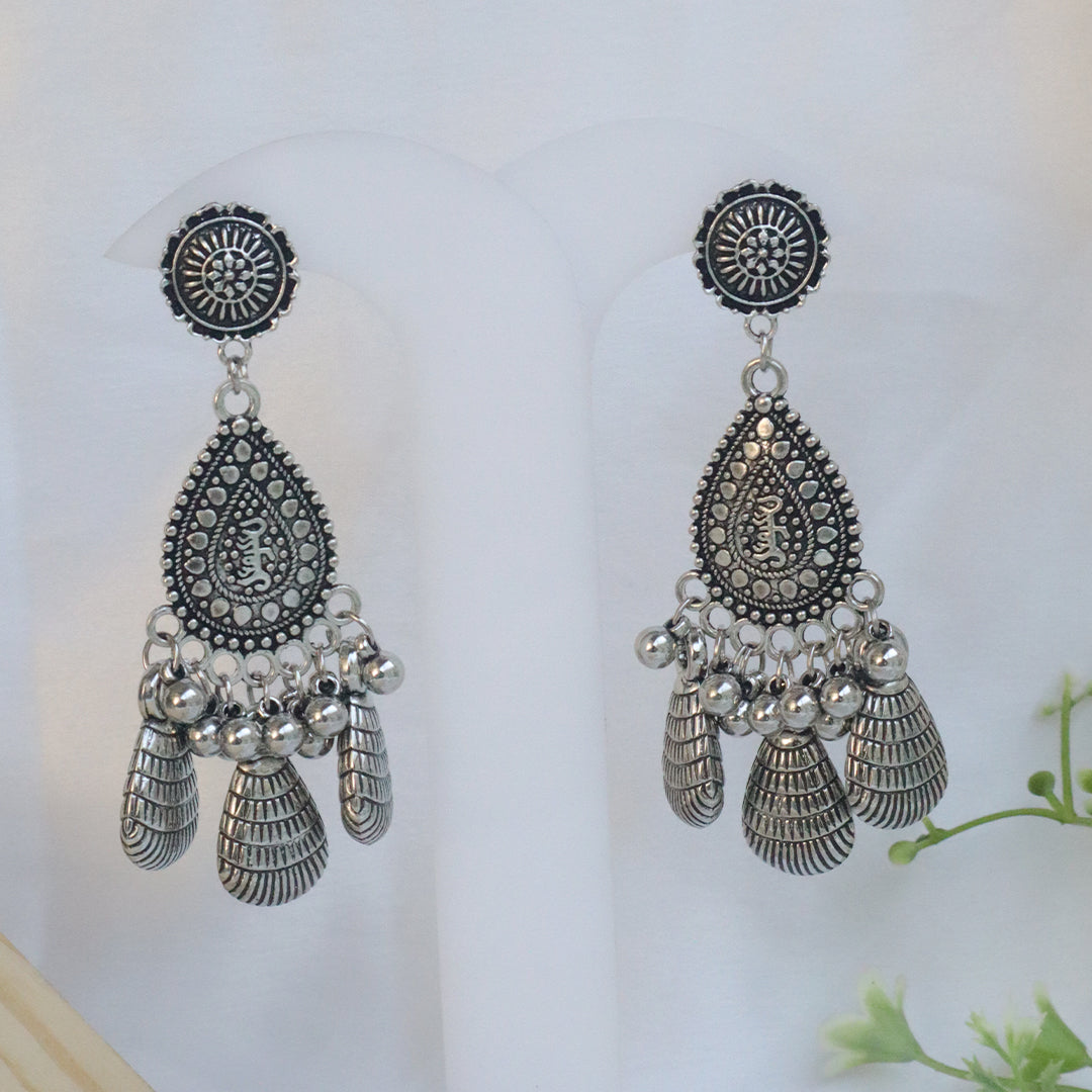 Ethnic Silver Plated Boho Necklace & Earring Set with Colorful Beads