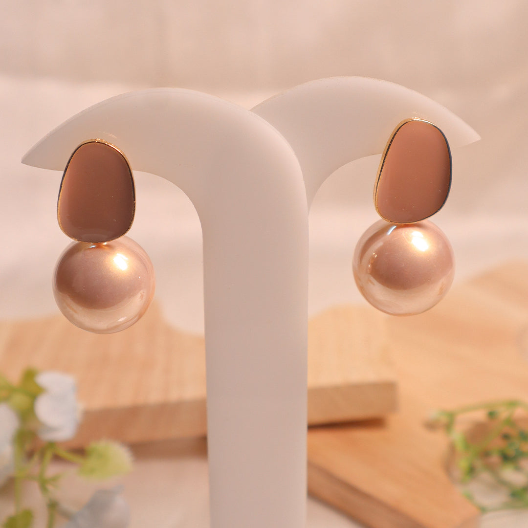 Rose Gold Enamel & Faux Pearl Drop Earrings